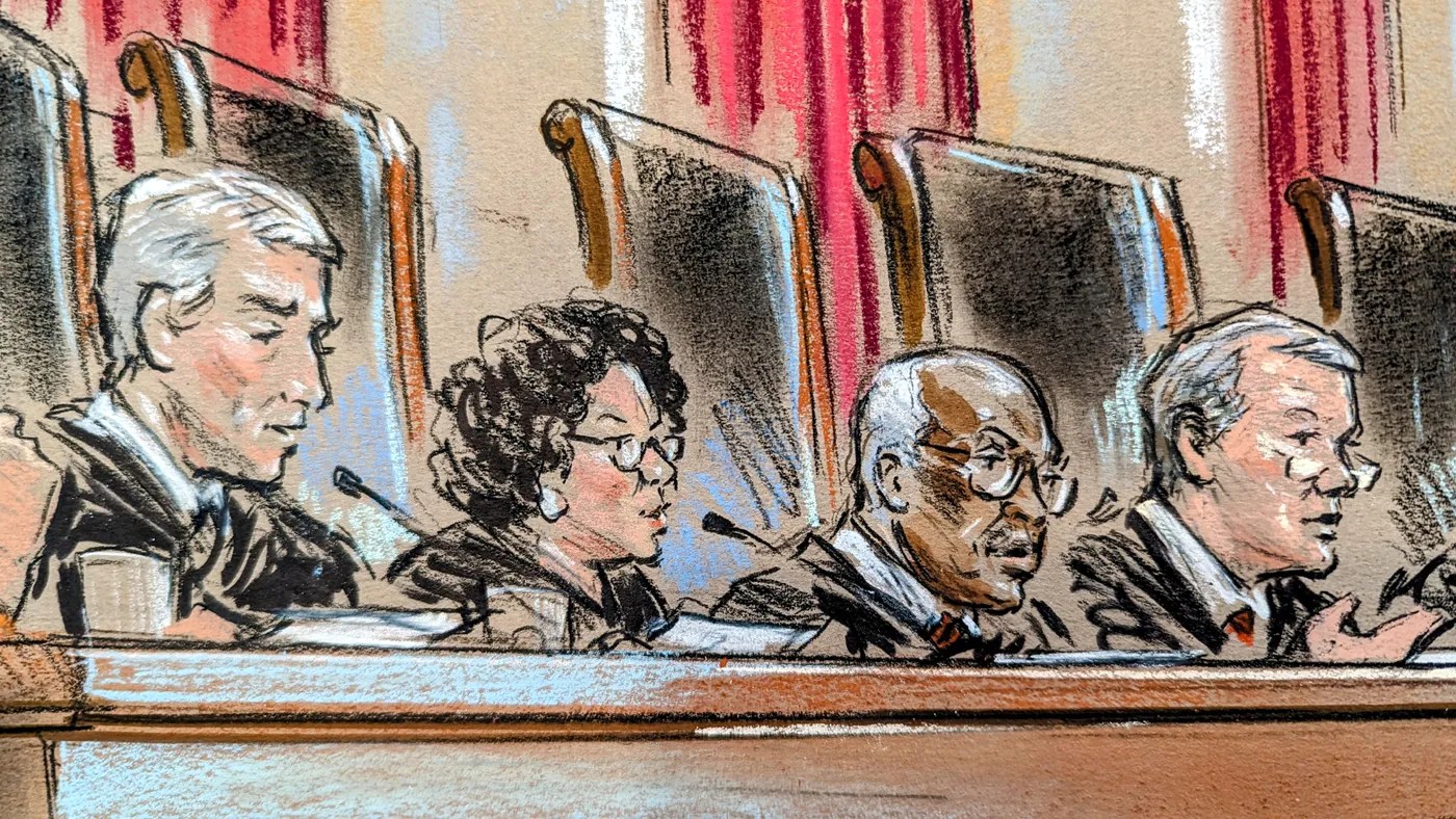 Drawing of Justices Gorsuch, Sotomayor, and Thomas and Chief Justice Roberts